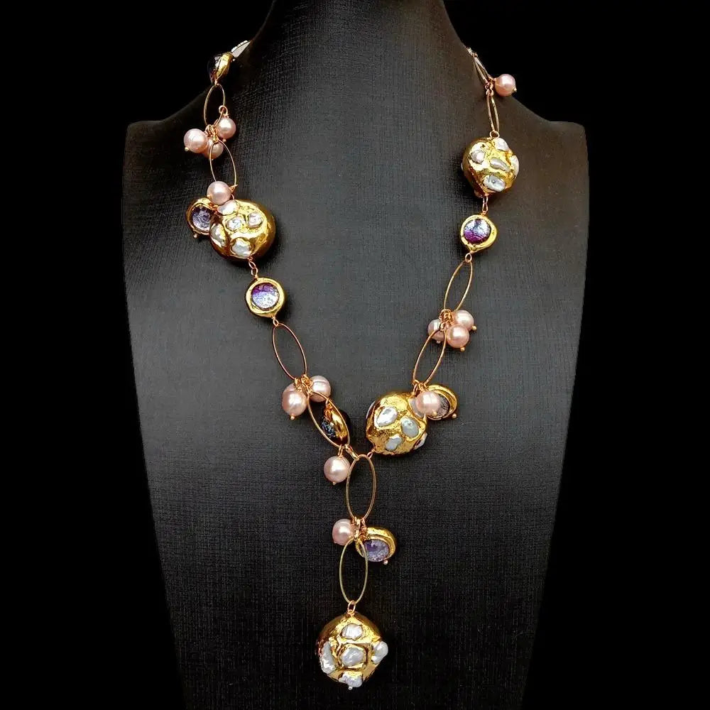 Natural Freshwater Pearl & Purple Murano Y-Drop Necklace