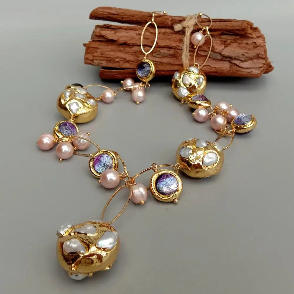 Natural Freshwater Pearl & Purple Murano Y-Drop Necklace