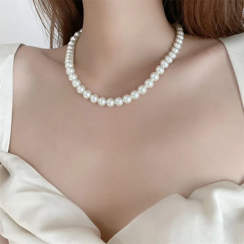Classic Pearl Choker — Handmade Glass Beads