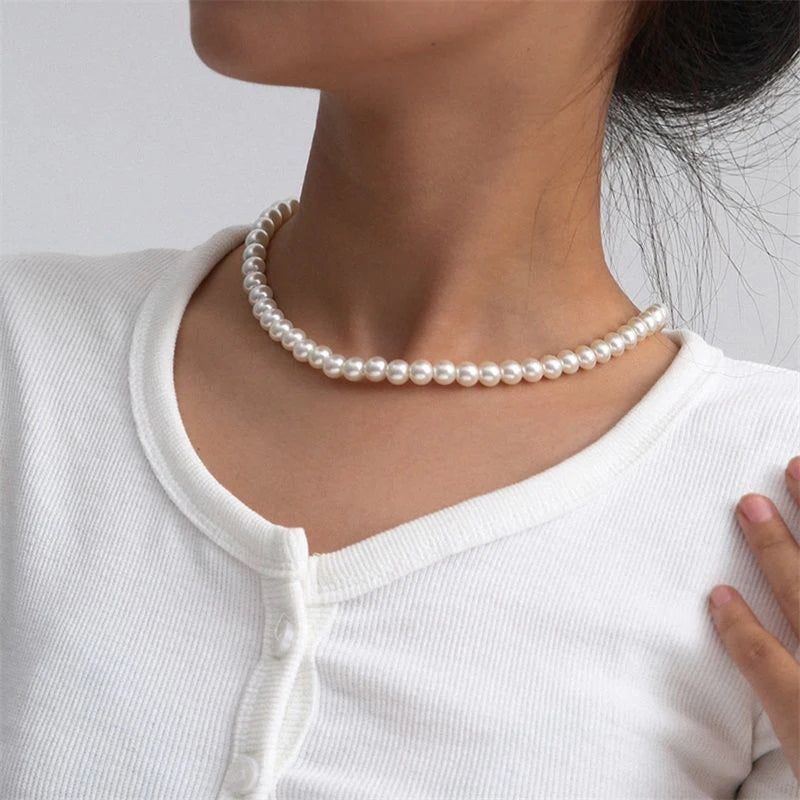 Classic Pearl Choker — Handmade Glass Beads